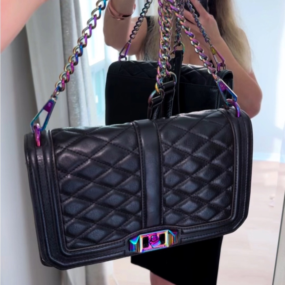 Rebecca Minkoff Black Love quilted leather & iridescent crossbody